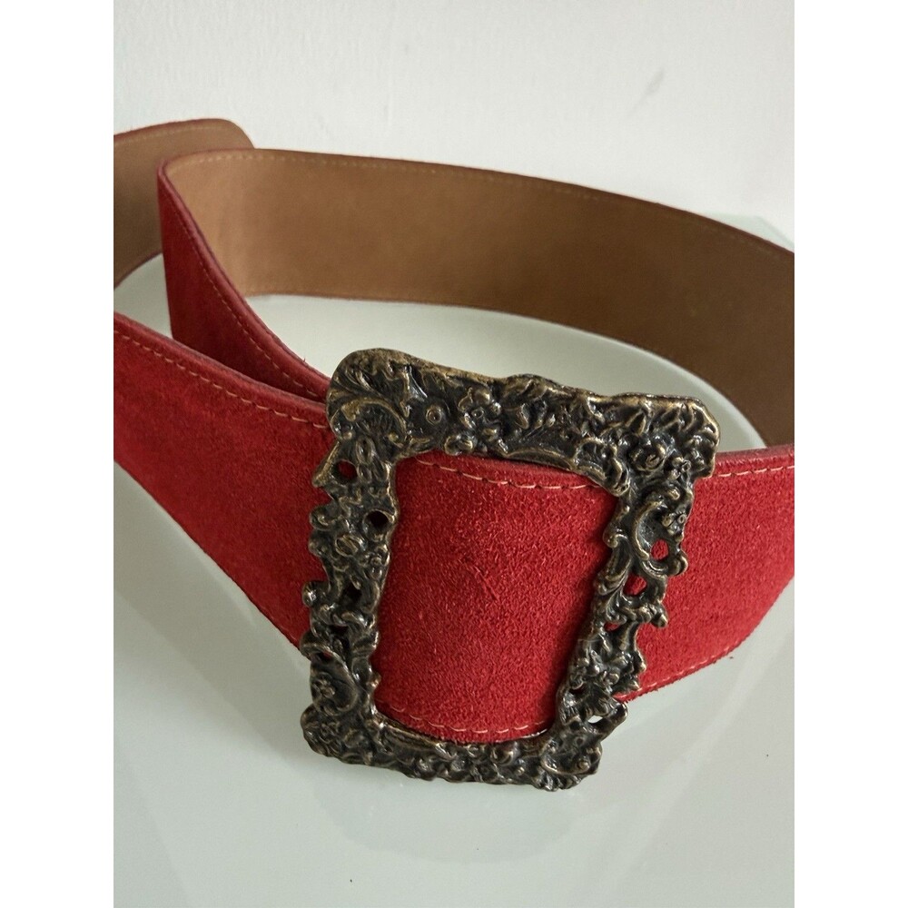 ✿ Scervino Street Firenze Wide Red Suede Belt Ornate Buckle Made in Italy